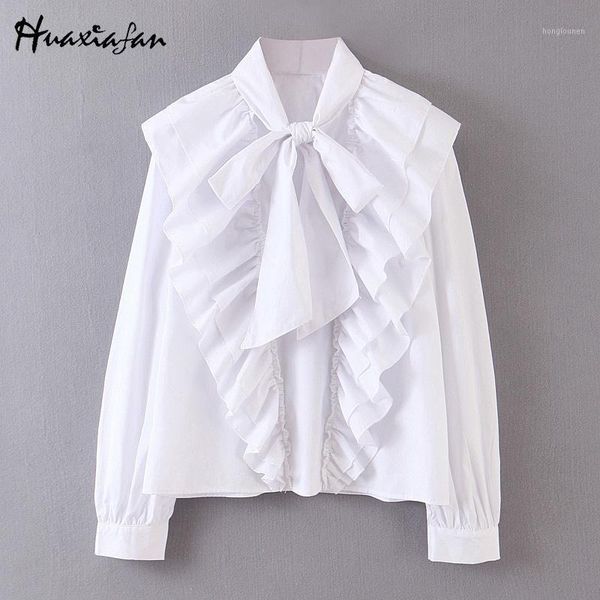 

huaxiafan white blouse ruffles bow collar blouse women solid shirts long sleeve female 2019 elegant office lady wear1