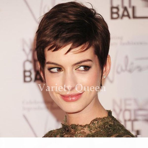 

brazilian human hair wigs celebrity pixie cut very short wig natural black human none lace guleless wig for black women wigs, Black;brown