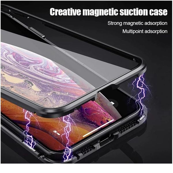 

metal magnetic adsorption case for iphone 12 11 pro max se 2 double sided tempered glass magnet for iphone x wmtetm