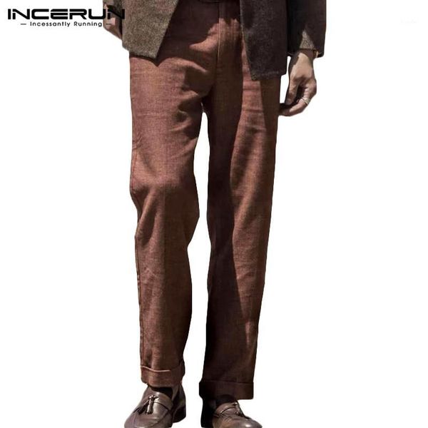 

incerun men casual pants cotton button solid color joggers 2020 pockets straight trousers men fashion business long pants s-5xl1, Black