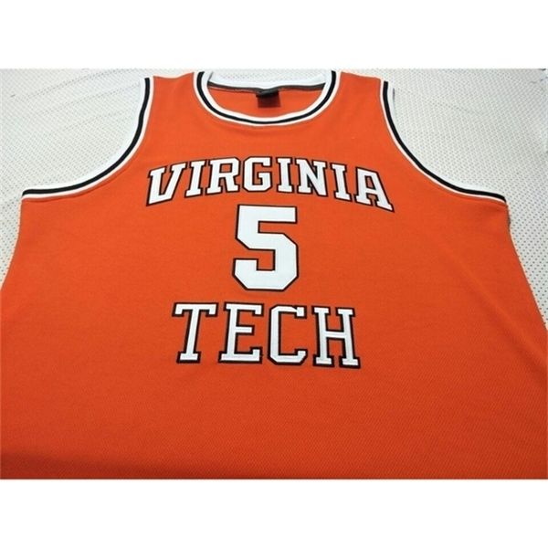 

vintage virginia tech justin robinson #5 basketball players college real embroidery jersey size s-4xl or custom any name or number jersey, Black