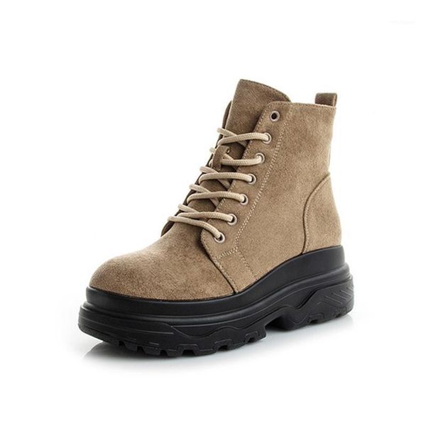 

women's ankle boots 2021 autumn winter leather platform woman shoes casual lace up warm winter boots for woman ankle boot shoes1, Black