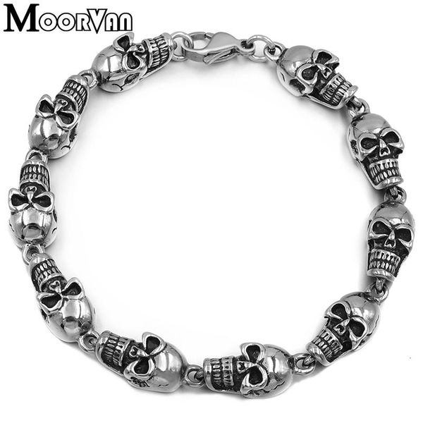 

moorvan rock/punk skull link bracelets hand chain casting 316l stainless steel mens jewellery, retail+wholesale vb074, Black