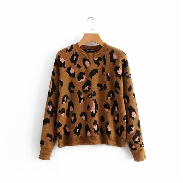 

women fashion vintage leopard printing knitting casual sweater ladies o neck basic sweater femme autumn pullovers chic s029, White;black