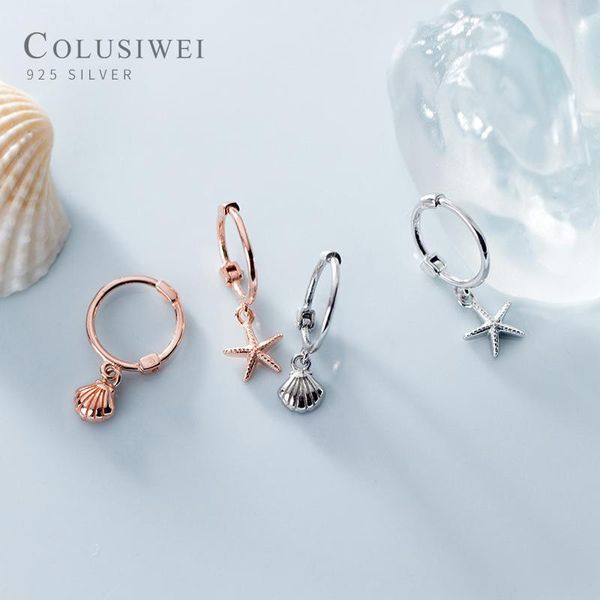 

hoop & huggie colusiwei authentic 925 sterling silver starfish shell asymmetry earring for women luxury marine life fine jewelry, Golden;silver
