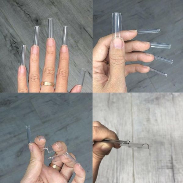 

false nails transparent acrylic fake curved half cover length straight household fingers tips decorate o6f6, Red;gold