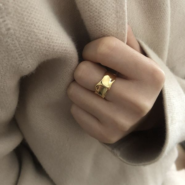 

concave convex smooth face opening female minority temperament adjustable cold wind index finger ring, Silver