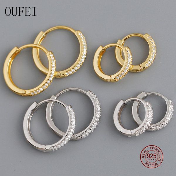 

noble hoop earring for women 925 sterling silver earrings round shiny zircon luxury accessories fine earrings fine jewelry, Golden;silver