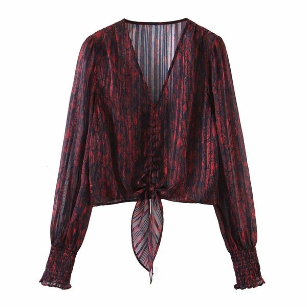 

2021 new 3469 autumn european and american women's knotted long sleeve printing factory direct wholesale shirt bb20, White