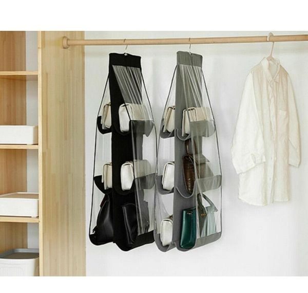 

6 pocket folding hanging large clear handbag purse storage holder anti-dust organizer wmttus bdedome