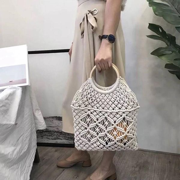 

us stock women's bag with straw summer tote bags retro beach ladies boho hollow out handle bags