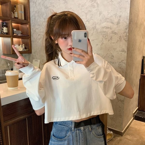 

zmvjq 2020 осень новый корейский короткие sweatert футболку top свитер универсальный студент воротник верхней sweaterloose чистый красный дл, White