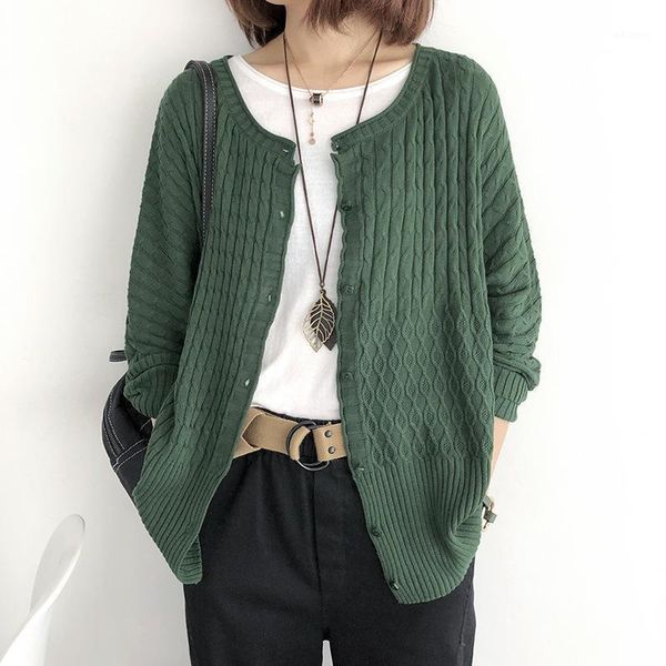 

johnature women vintage knitted sweaters solid color button cardigan 2020 autumn new o-neck bat sleeve female korean sweaters1, White