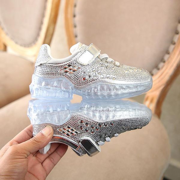 

2020 spring rhinestone children sneaker girls casual shoes transparent sole pu leather kids sports shoes for girls tx455, Black;red