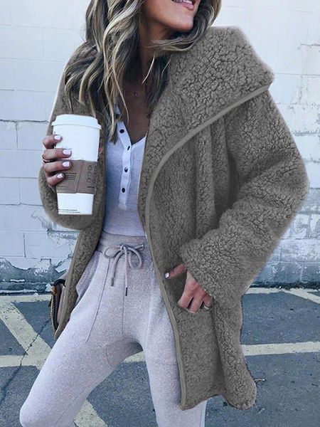 

women teddy bear faux fur ffy coat jackets ladies jumper outwear women's solid winter thick wool coats, Black;brown