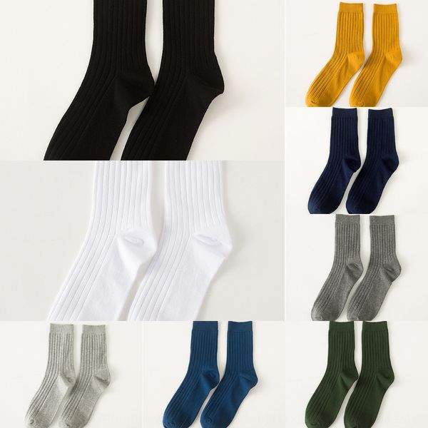 

b535 double needle men's autumn new solid color vertical medium cotton bar cotton socks men's medium tube socks 6r8dz, Black