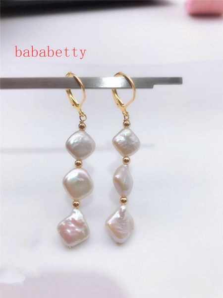 

dangle & chandelier natural white irregular baroque 10mm pearl earrings, Silver