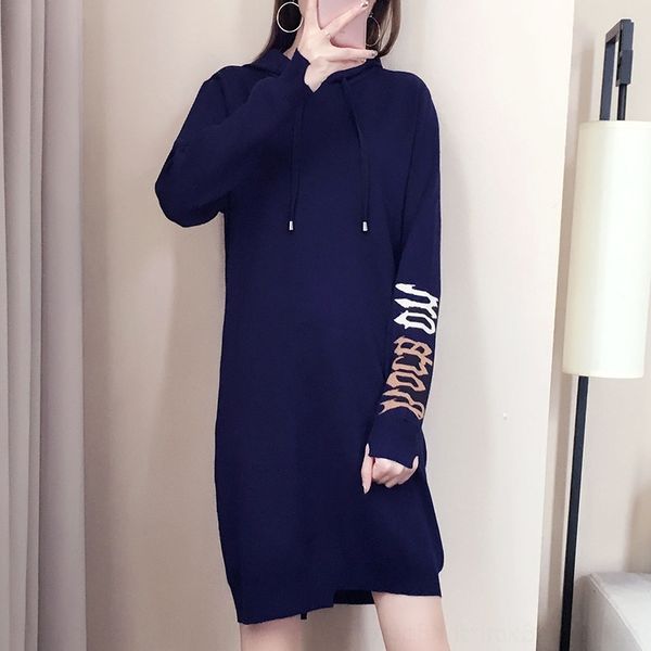 

5nmjq autumn casual korean chic fashion dress hooded sports long medium style autumn women's dresskorean women's clothing wool ski, Black;gray