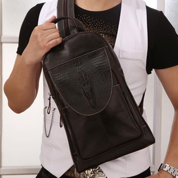 

genuine leather cowhide vintage men's chest packs travel fashion messenger shoulder bag cross body large capacity