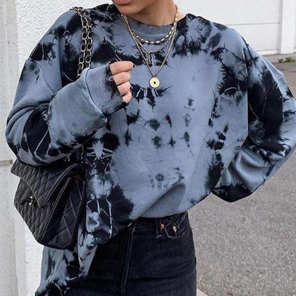 

streetwear autumn winter 2020 new tie dye long sleeve harajuku streetwear sweatshirts women pullovers clothes s-2xl1, Black