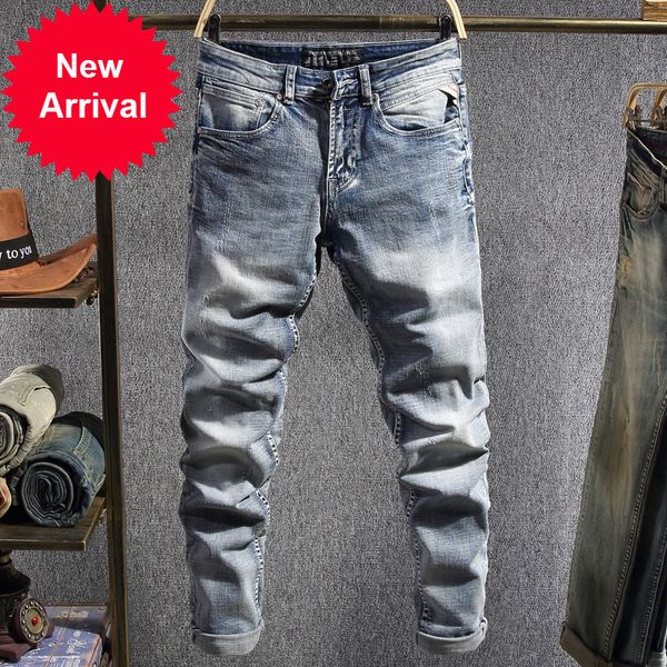 

2021 new estilo moda masculina jeans retro luz azul elstico fino ajuste de brim do reains designer estiramento jd3s, Blue