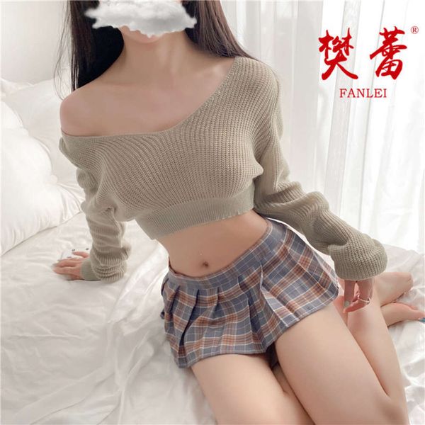 

killer virgin underwear off female the shoulder sweater uniform allure dew breast student suit pajamas, Black;white