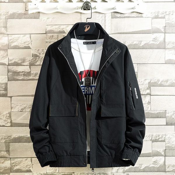 

2019 men's new youth solid color tooling jacket men's japanese coat collar multi-pocket fashion trend dropshipping1, Black;brown