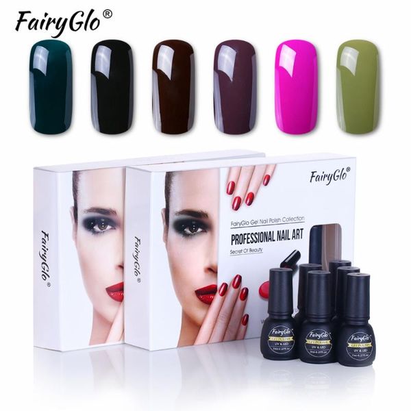 

nail gel fairyglo 6pcs set 7ml pure color varnish uv polish primer manicure soak off gelpolish gift with box art, Red;pink