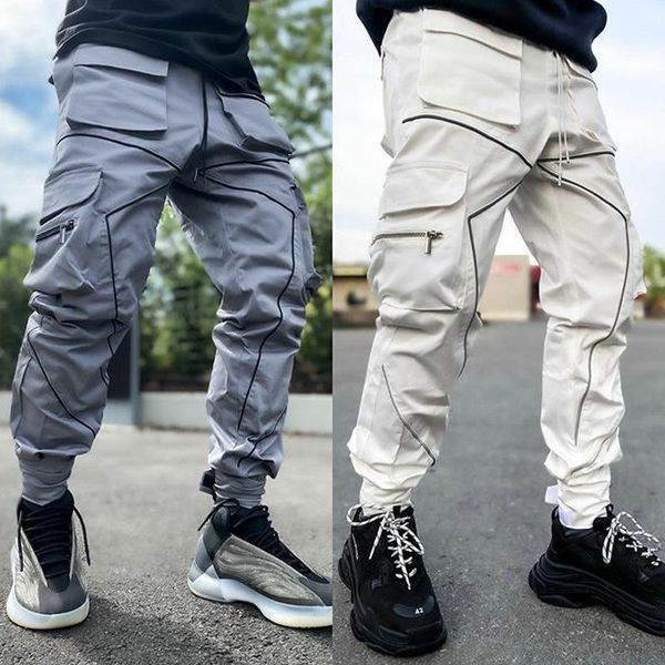 

running pants 2021 mens casual fitness men sportswear reflective strips trousers jogging man luminous pencil, Black;blue