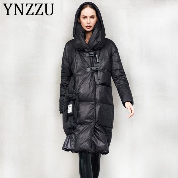 

ynzzu 2020 winter collection women's down jacket new design long 90% white duck down coat women warm outwear a12381, Black