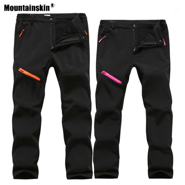

mountainskin winter men women's softshell fleece hiking pants outdoor sports skiing hiking camping warm trousers va8031, Black;green