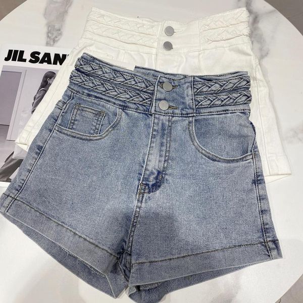 

deat 2021 spring new arrivals high double waist denim shorts streetwear women ml259 y1214, Blue