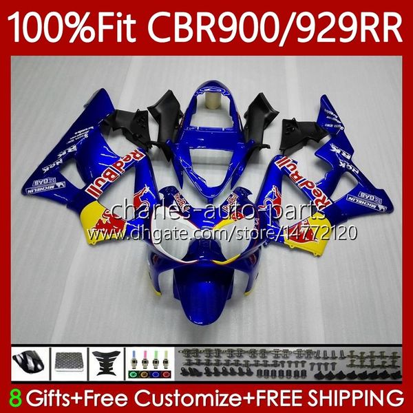 Corpo stampo ad iniezione per HONDA CBR900 CBR929 CBR 929RR 900RR 900 929 RR CC 00 01 Carrozzeria Giallo rosso 68No.32 900CC 929CC CBR929RR 00-01 CBR900RR 2000 2001 Carenatura OEM