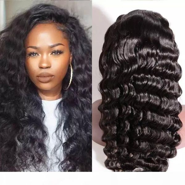 

brazilian deep wave full lace wig preplucked glueless brazilian deep wave curly virgin human hair wigs lace front for black women, Black;brown