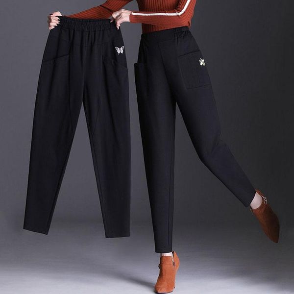 

autumn winter women thick style harem pants female loose casual high waist embroidery pants lady long trouser kk0036, Black;white
