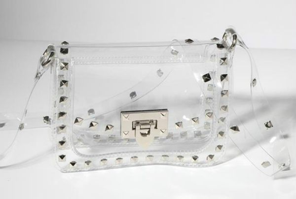 

Designer Handbag 2020 Fashion Jelly Rivet Transparent PVC Portable Diagonal Small Square Bag Free Shipping
