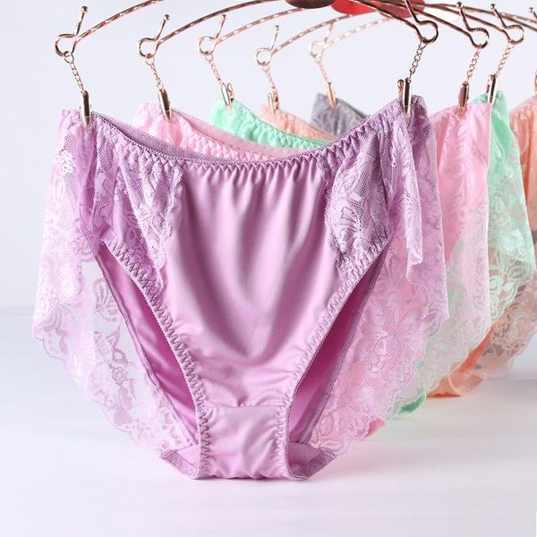 

women's panties for 100kg ladies milk silk underwear women lace briefs lingerie cotton crotch mother underpants soft lady strings under, Black;pink