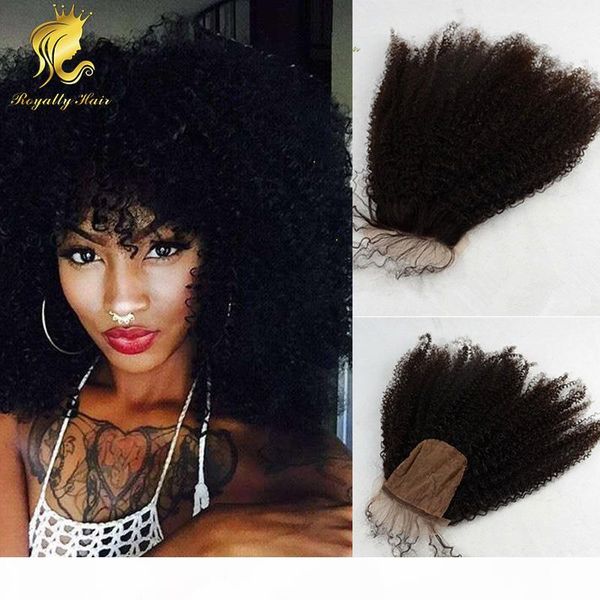 

the human hair silk base closure unprocessed brazilian hair 3.5x4 afro kinky curly closures, Black;brown