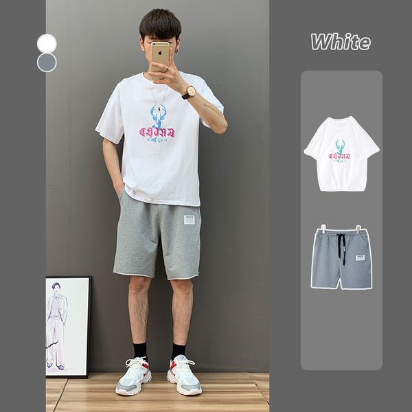 

2-piece ins fashion short for men's trend loose crew neck versatile half sleeve t-shirt