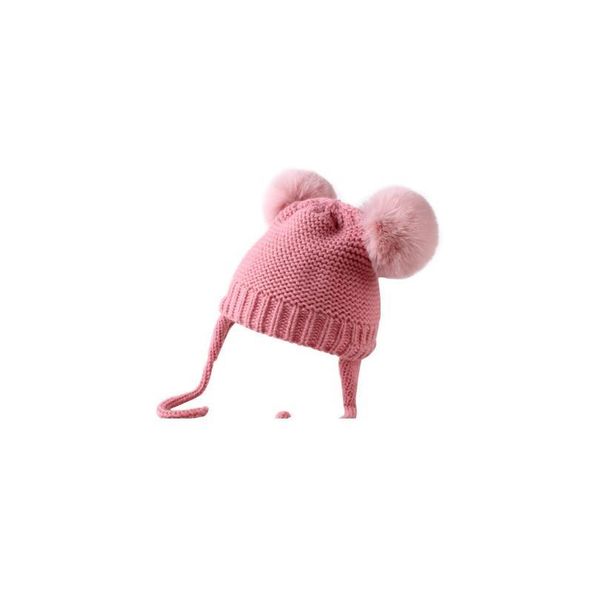 

braided double ball knitted cap for babies winter plush cap hat for kids baby girls warm beanies thic qyldtl, Yellow