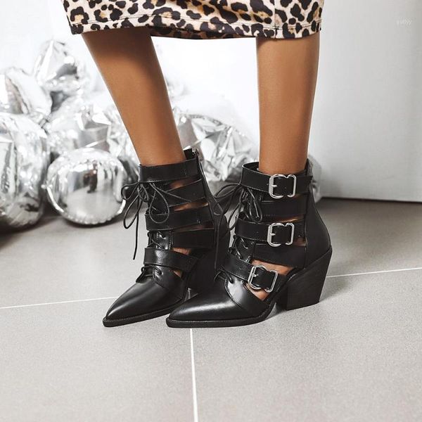 

boots pointed spring autumn women shoes retro high heel ankle female block mid heels casual botas mujer booties feminina size 431, Black