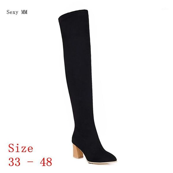 

spring autumn women over the knee boots square high heel woman thigh high boots small plus size 33 - 481, Black