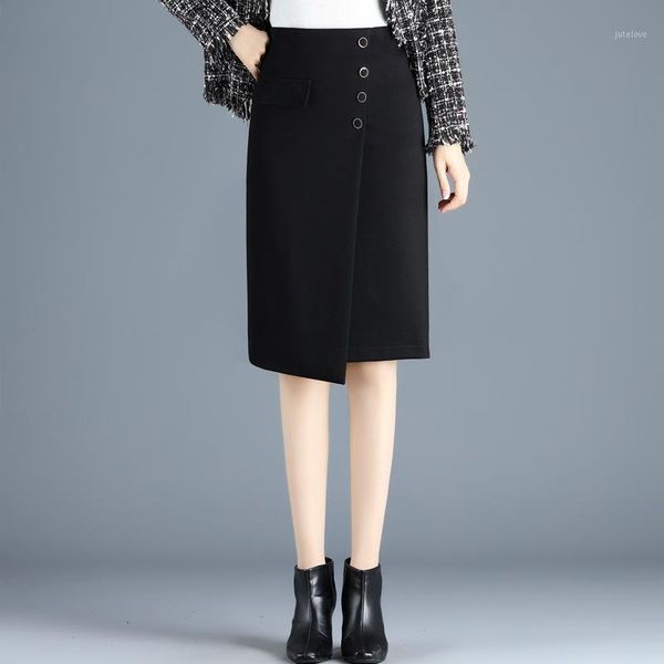 

women high waist fashion irregular black bodycon skirt office lady elegant chic plus size slim knee-length skirts autumn winter1