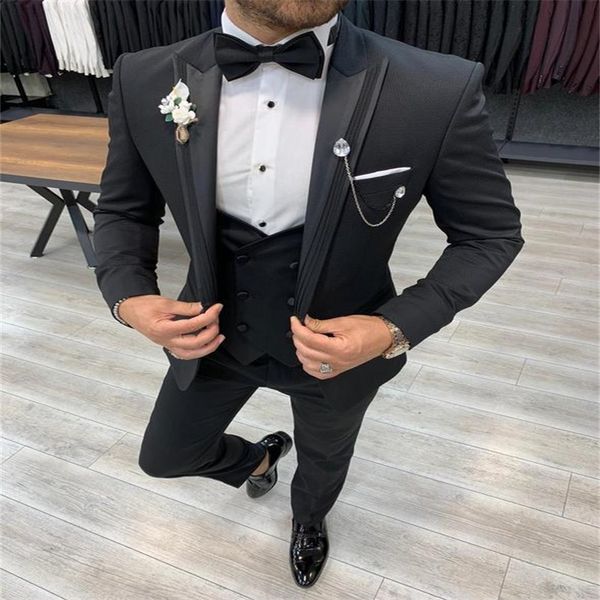 

3 pieces black men suits formal custom made wedding suits modern lapel royal handsome business coat+pant, Black;gray