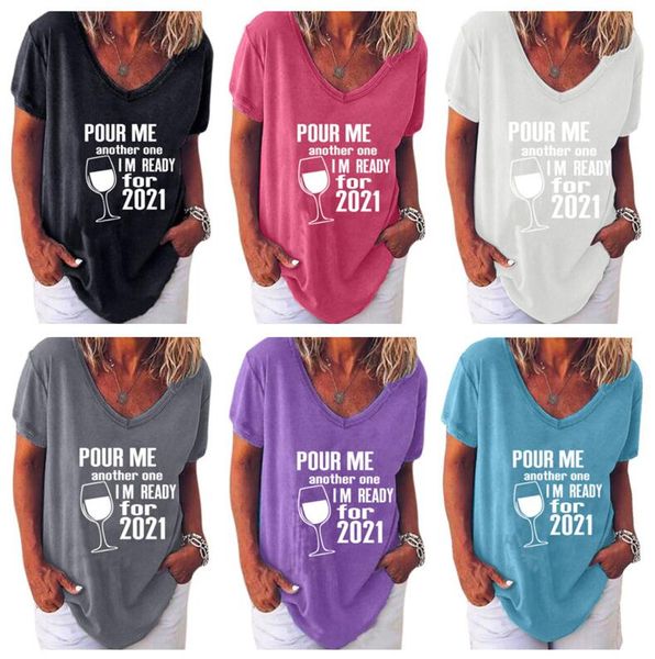 

plus size women designer t-shirt summer wine cup casual t shirt pour me another one i am ready for 2021 letter tshirt blouse tee g10501, White