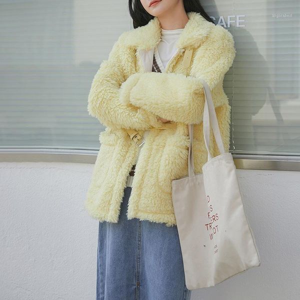 

all-match ladies lamb wool coat women 2021 winter new plush plus velvet thickening casual fashion fake fur coat female x0731, Black