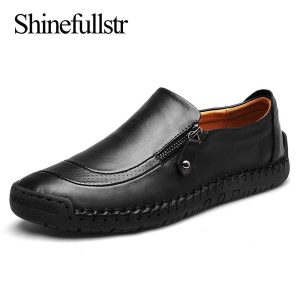 

men summer casual shoes leather mens slip on loafers mocassin homme chaussure fashion plus size footwear flats lofer man 38-48, Black