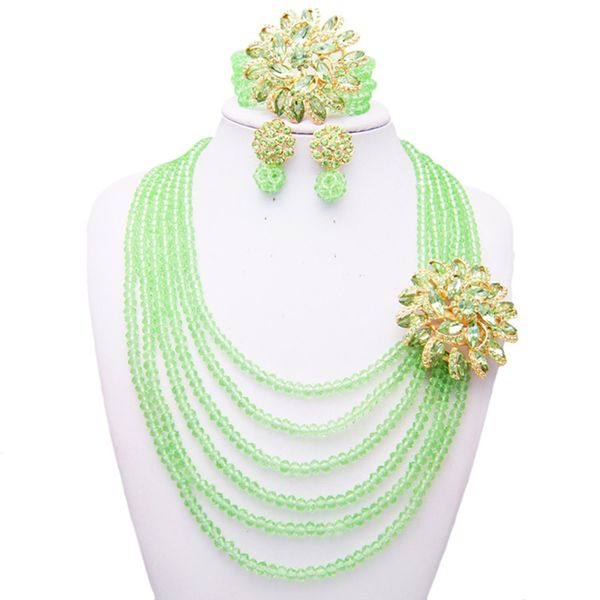 

yulaili trendy african beads jewelry sets for women green color necklace bracelet earrings nigerian wedding jewellery accessories, Black