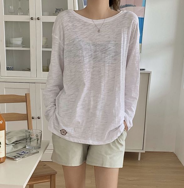 

huang embroidery zhengcartoon embroidery slub cotton long sleeve t-shirt for women's autumn 2020 korean hem split t78131 jgmwp jgmwp, White