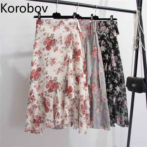 

korobov fashion irregular ruffles design skirt femme summer 2020 new holiday beach print faldas mujer bohemian jumme1, Black